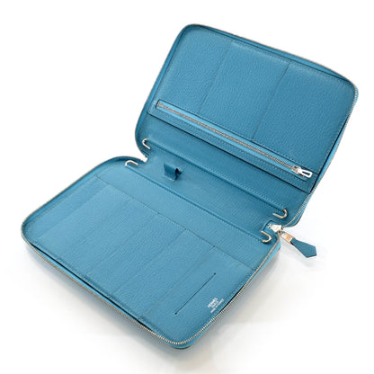 Hermes Chevre Mysore Globe Trotter Zip Agenda GM Turquoise 6 of 8
