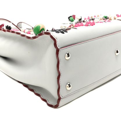 Fendi Vitello Seta Shiny Nappa Pearl Scalloped Studded Floral Embroidered Medium Peekaboo Iconic Satchel Grigio Perla Multicolor 8 of 9
