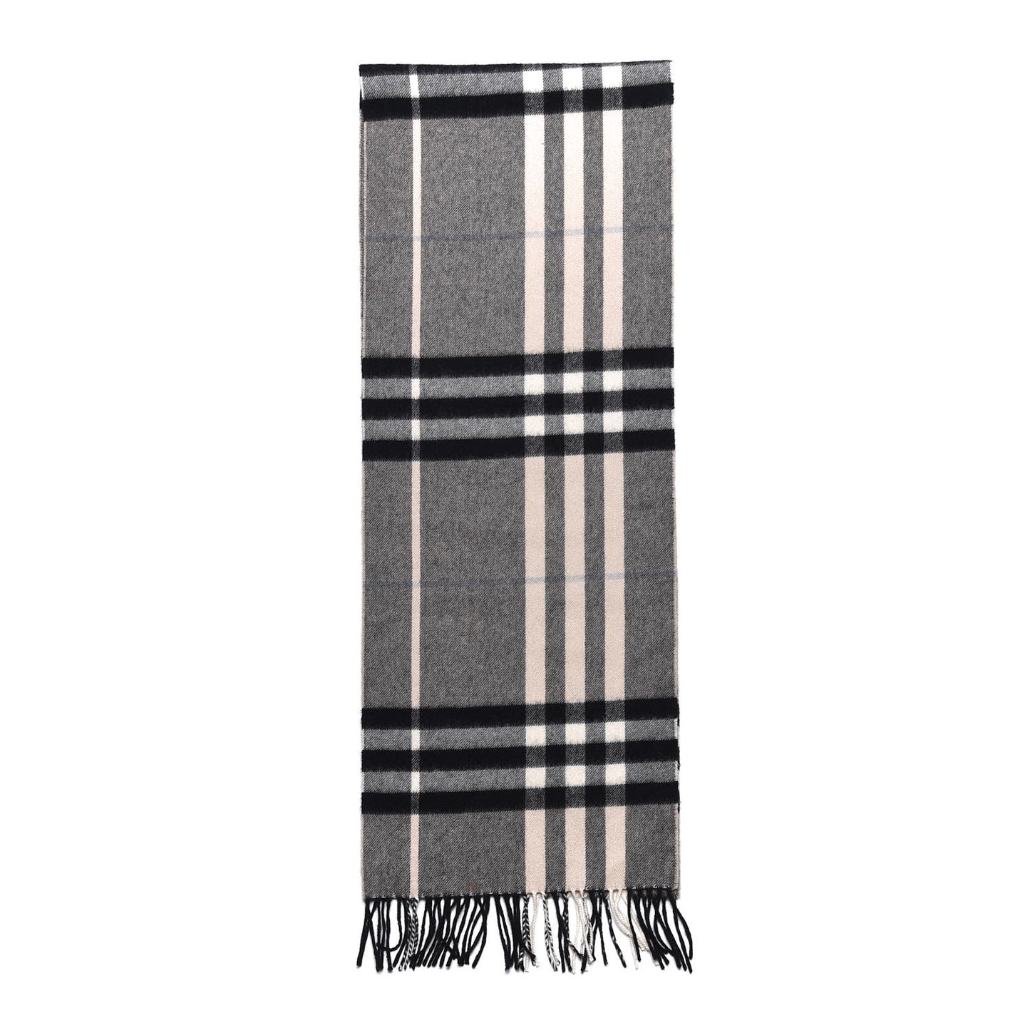 Cashmere Classic Check Fringe Scarf Grey