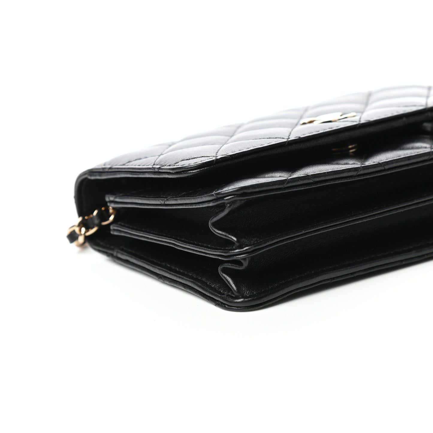 Lambskin Quilted Mini Camellia Bow Wallet On Chain WOC Black