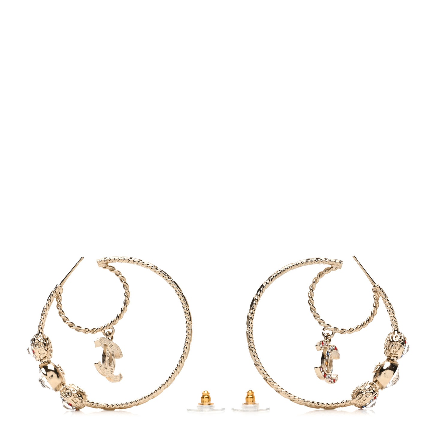 Crystal Pearl CC Hoop Earrings Gold Multicolor
