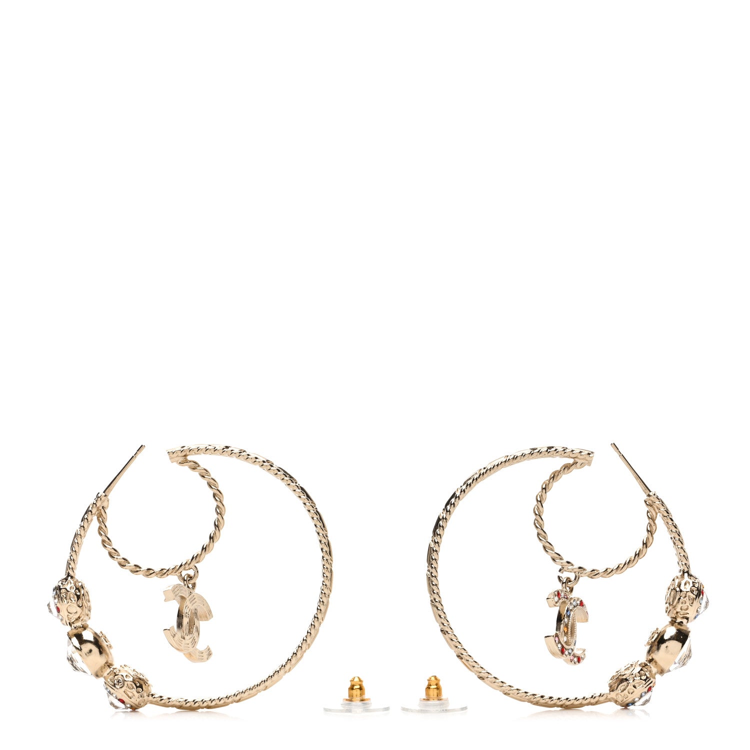 Chanel Crystal Pearl CC Hoop Earrings Gold Multicolor 3 of 4