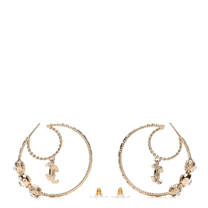 Chanel Crystal Pearl CC Hoop Earrings Gold Multicolor 3 of 4