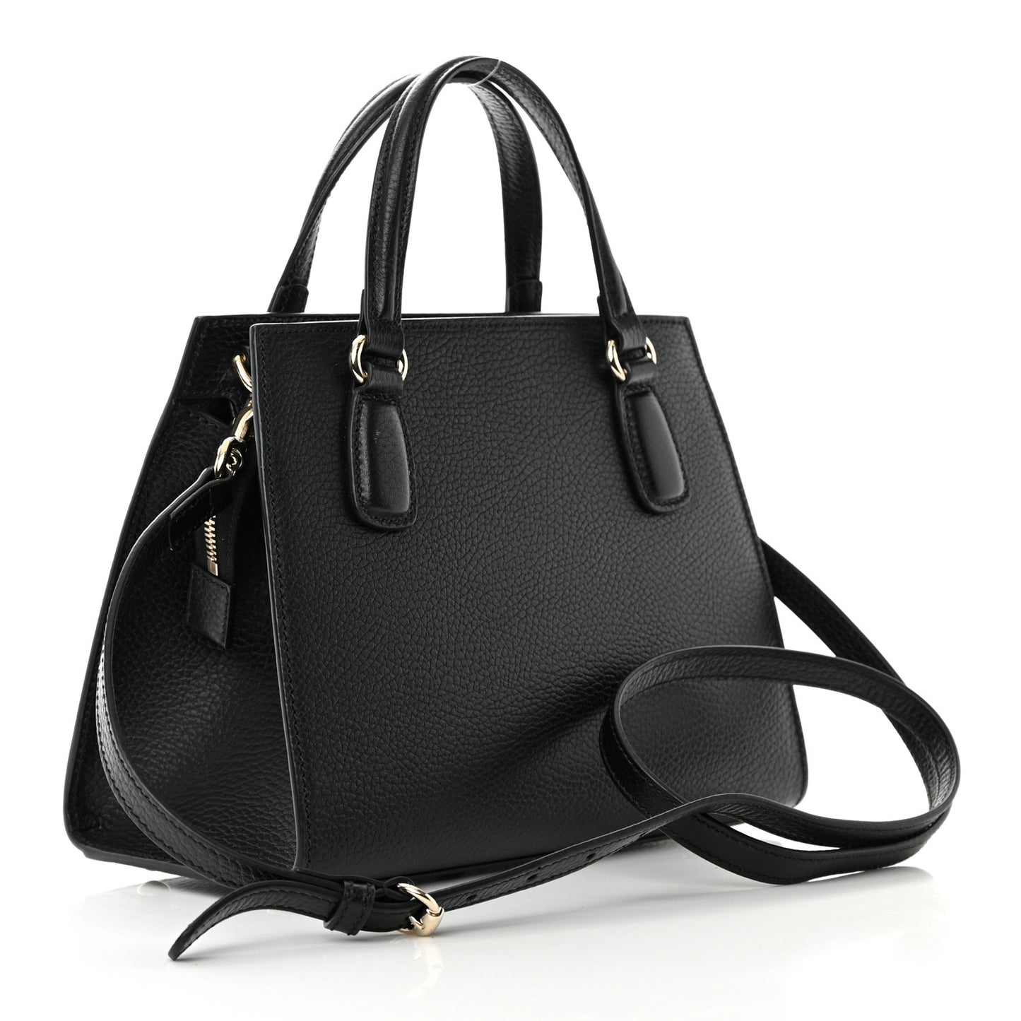 Pebbled Calfskin Medium Soho Top Handle Satchel Black