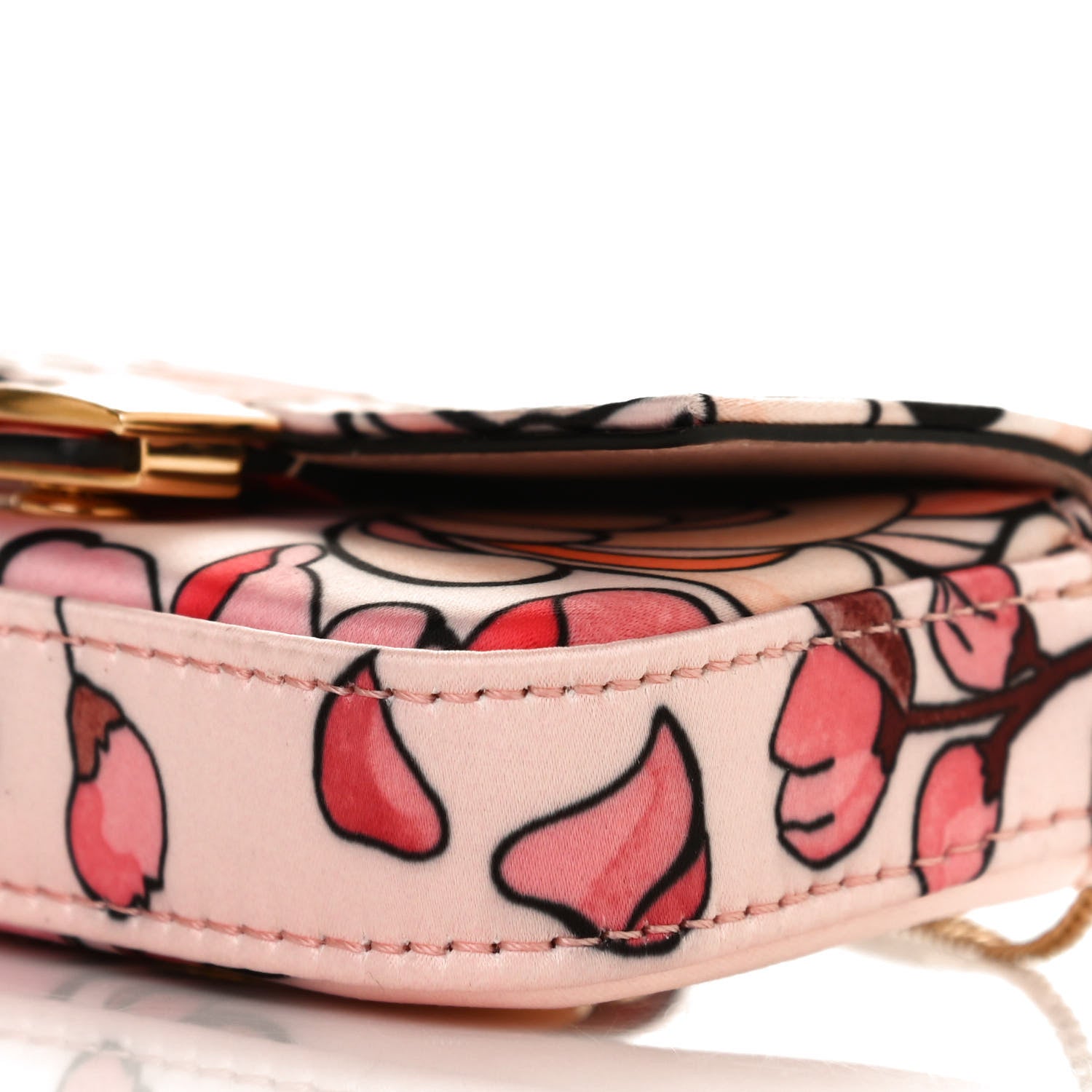 Fendi Stretch Satin Vitello Grace Floral Print Nano Baguette Charm Rose Multicolor Rosso Cardinale 9 of 9