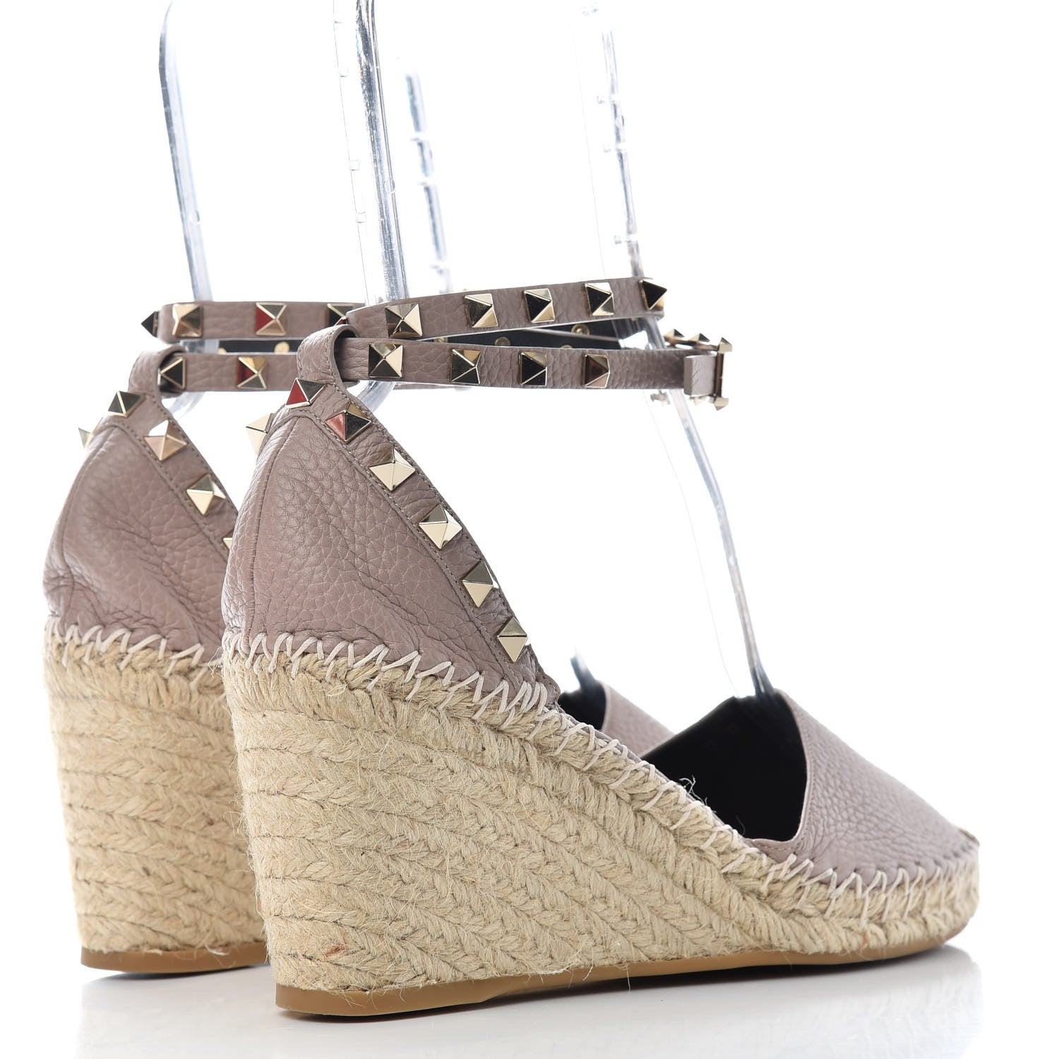 Valentino Garavani Grained Calfskin Rockstud Ankle Wrap Espadrille 15/85mm Wedges 38 Poudre 4 of 10