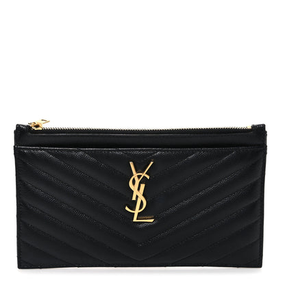 Saint Laurent Grain De Poudre Chevron Monogram Bill Pouch Black 1 of 7