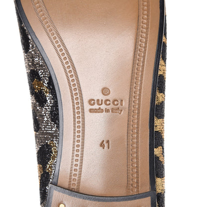 Gucci Jacquard Leopard Print Horsebit Jordaan Loafers 41 Gold 6 of 9