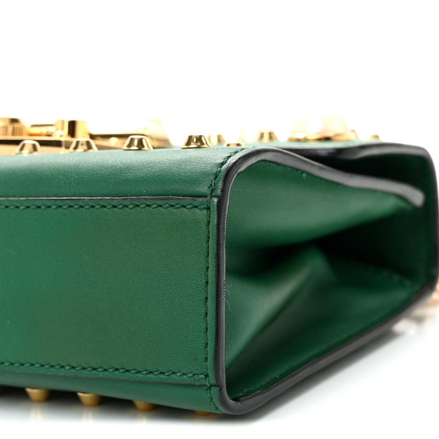 Gucci Calfskin Studded Small Padlock Shoulder Bag Emerald 12 of 14