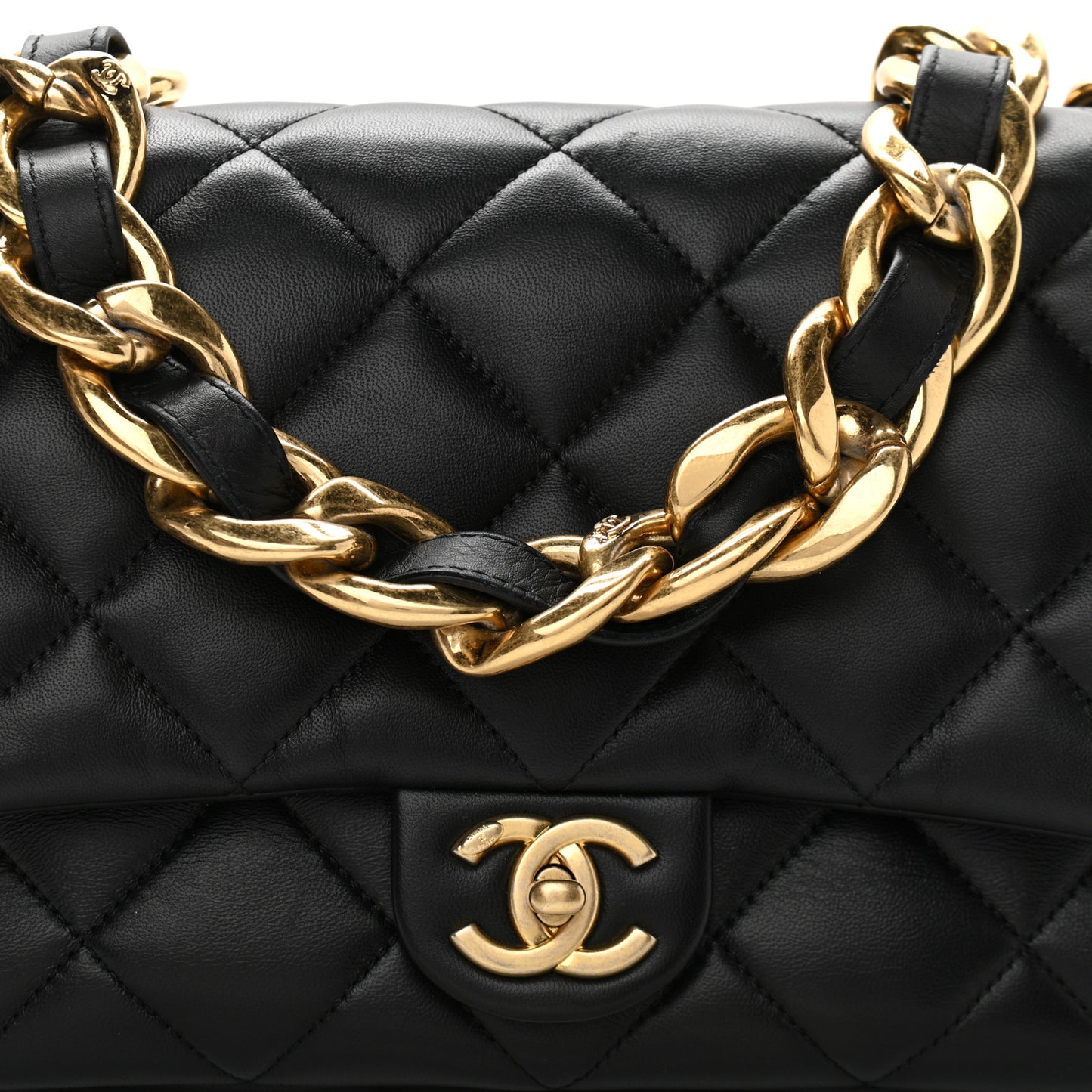 Lambskin Quilted Large CC Funky Town Flap Black