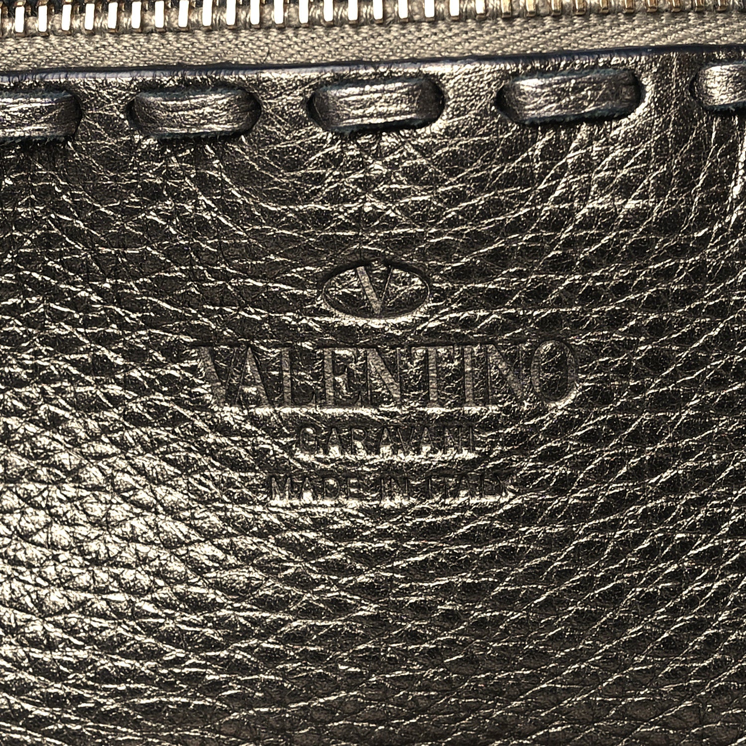 Valentino Garavani Metallic Grained Calfskin C-Rockee Fringe Tote Sasso 6 of 9