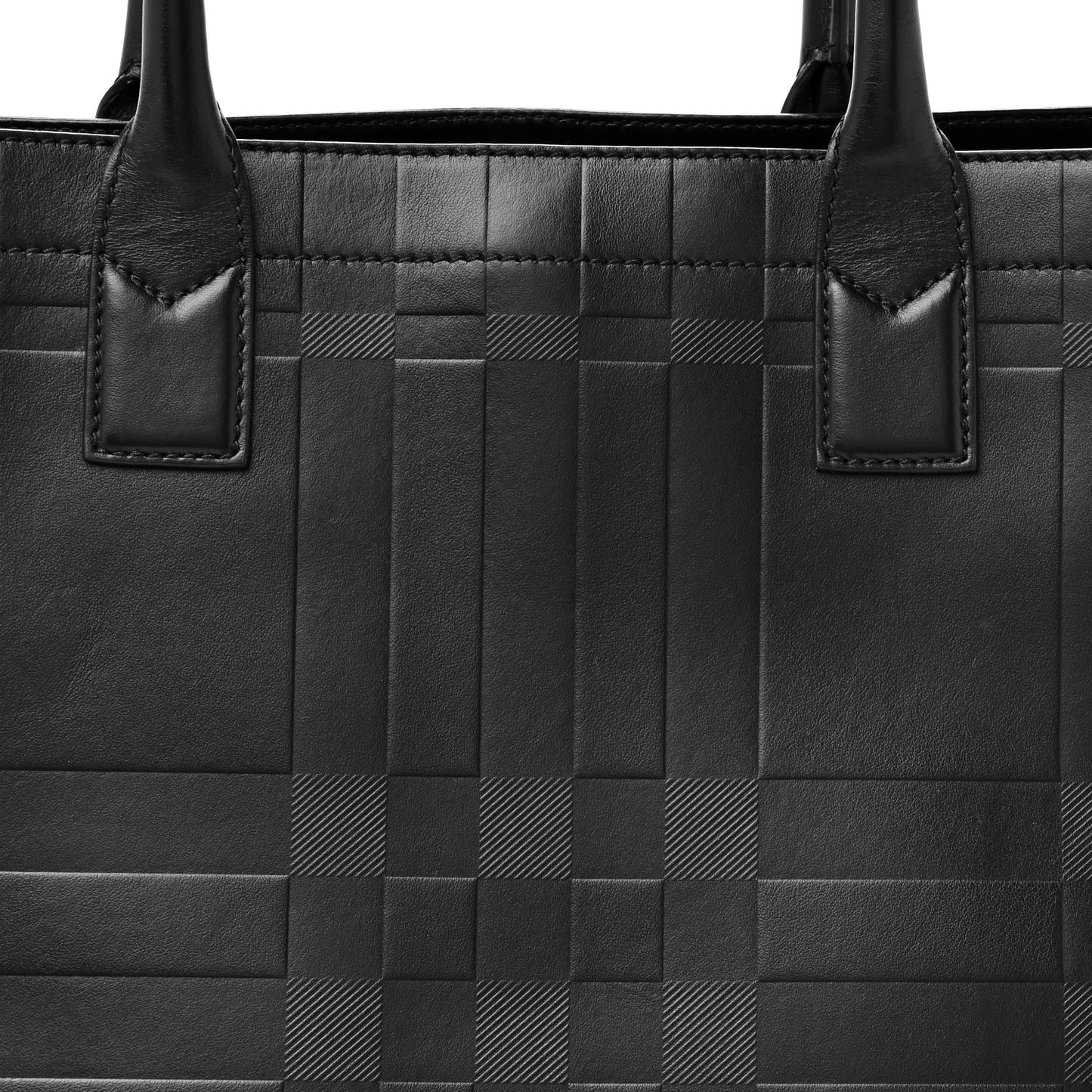 Calfskin Denny Check Embossed Tote Black