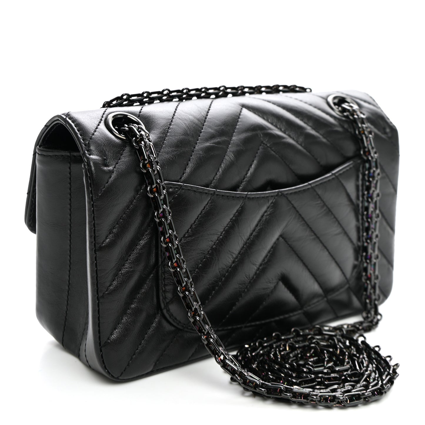 Aged Calfskin Chevron Quilted 2.55 Reissue Mini Flap So Black