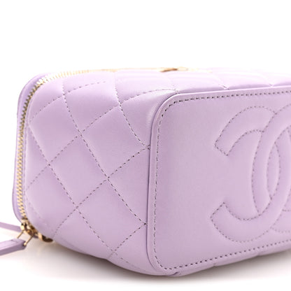 Chanel Lambskin Quilted Baguette Crystal Top Handle Vanity Case With Chain Purple 19 of 23