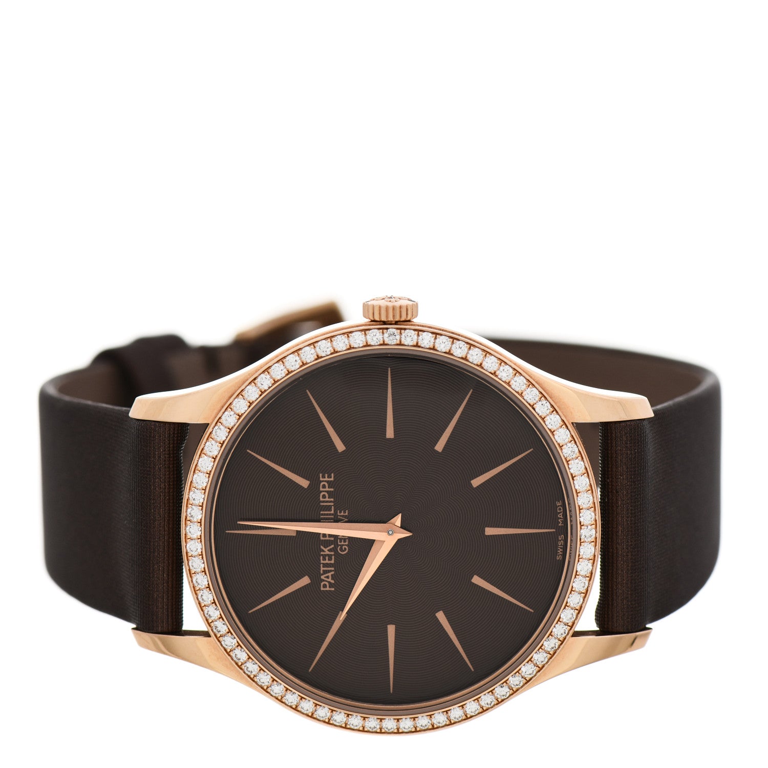 Patek Philippe 18K Rose Gold Satin Diamond Bezel 33mm Calatrava Manual Winding Watch Brown 4897R-001 2 of 4