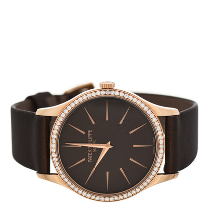 Patek Philippe 18K Rose Gold Satin Diamond Bezel 33mm Calatrava Manual Winding Watch Brown 4897R-001 2 of 4