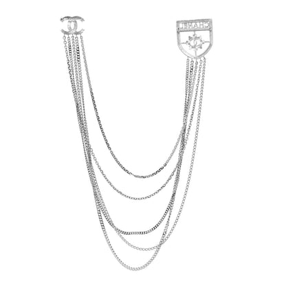 Chanel Baguette Crystal CC Shield Multi Strand Long Chain Brooch Silver 3 of 4