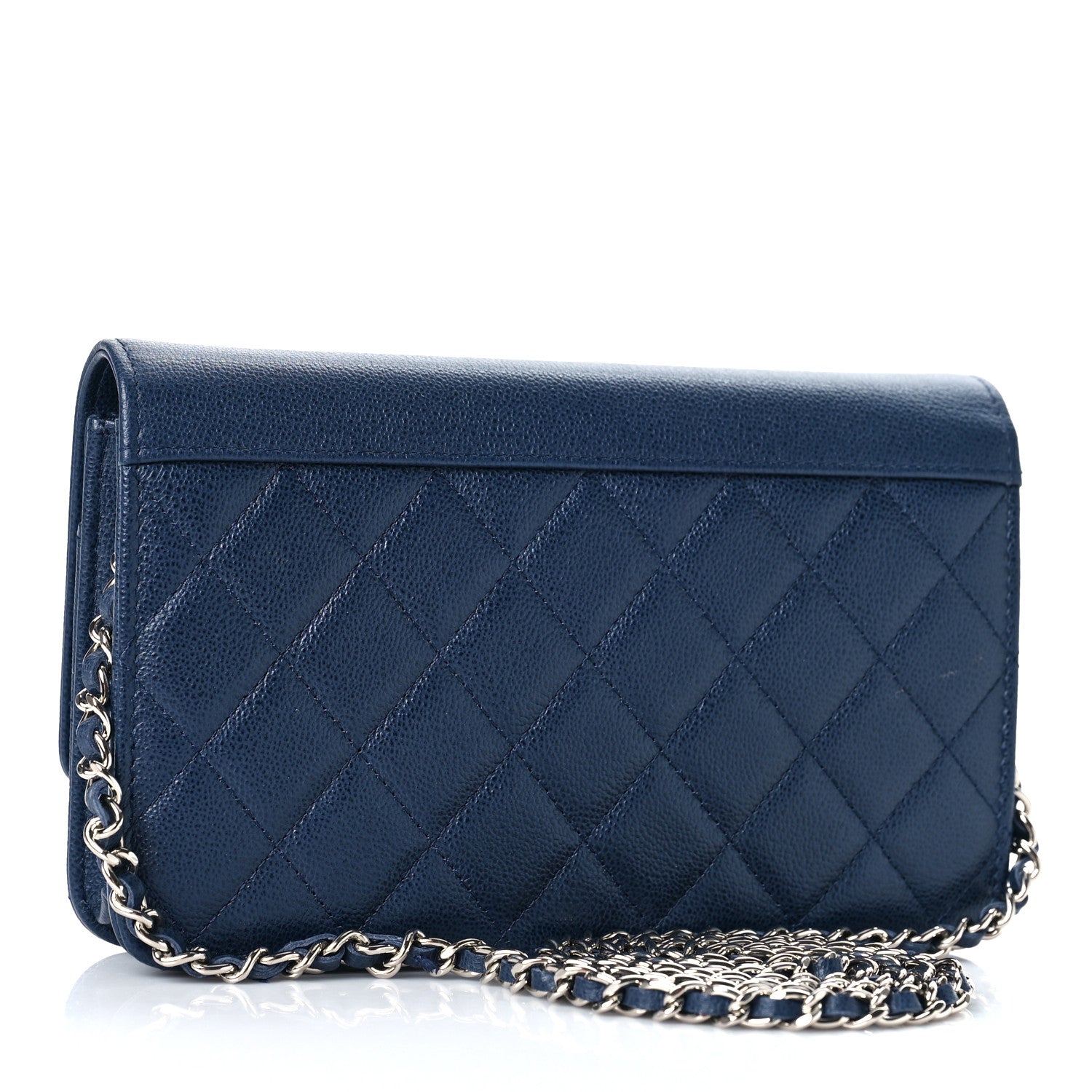 Chanel Grained Calfskin Quilted CC Box Wallet On Chain WOC Navy 3 of 11