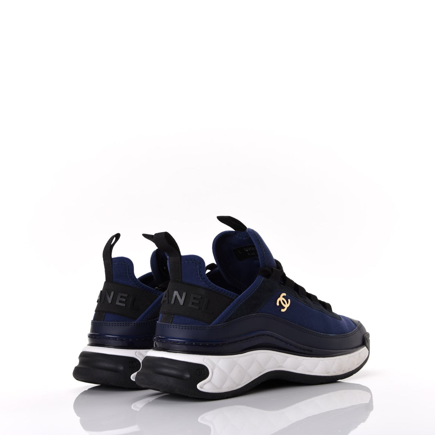 Fabric Calfskin Suede CC Sneakers 38.5 Navy Black