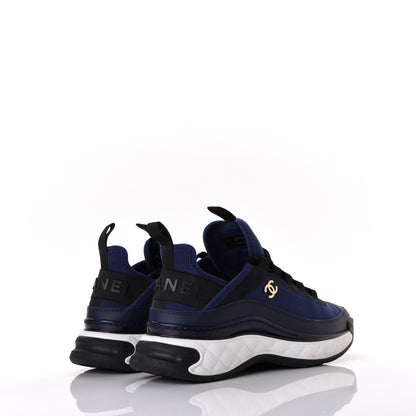 Chanel Fabric Calfskin Suede CC Sneakers 38.5 Navy Black 4 of 10