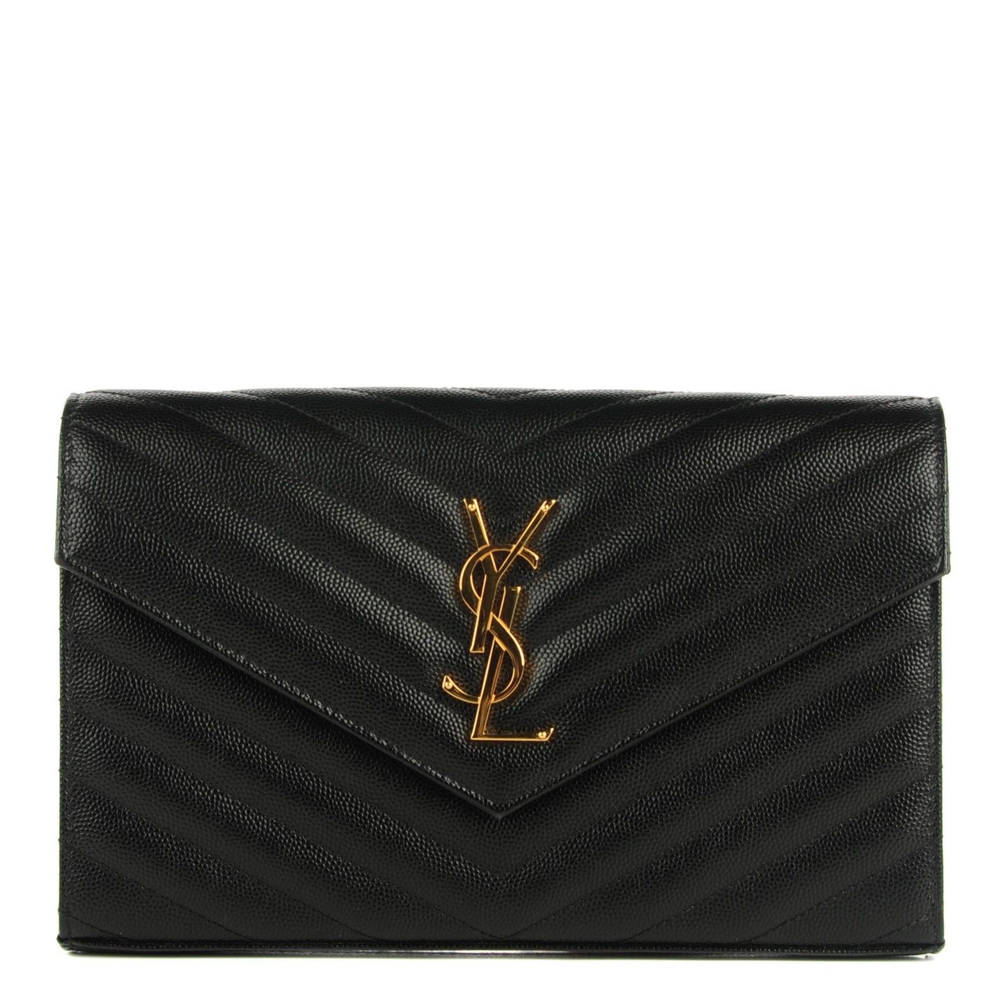 Grain De Poudre Matelasse Chevron Medium Monogram Chain Wallet Black