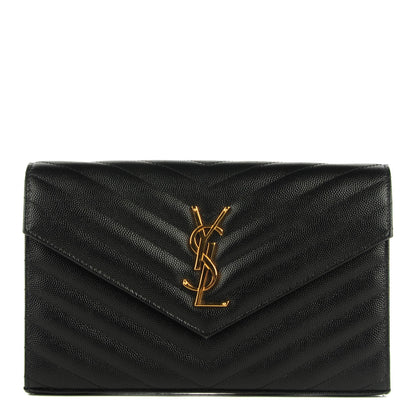 Saint Laurent Grain De Poudre Matelasse Chevron Medium Monogram Chain Wallet Black 1 of 7