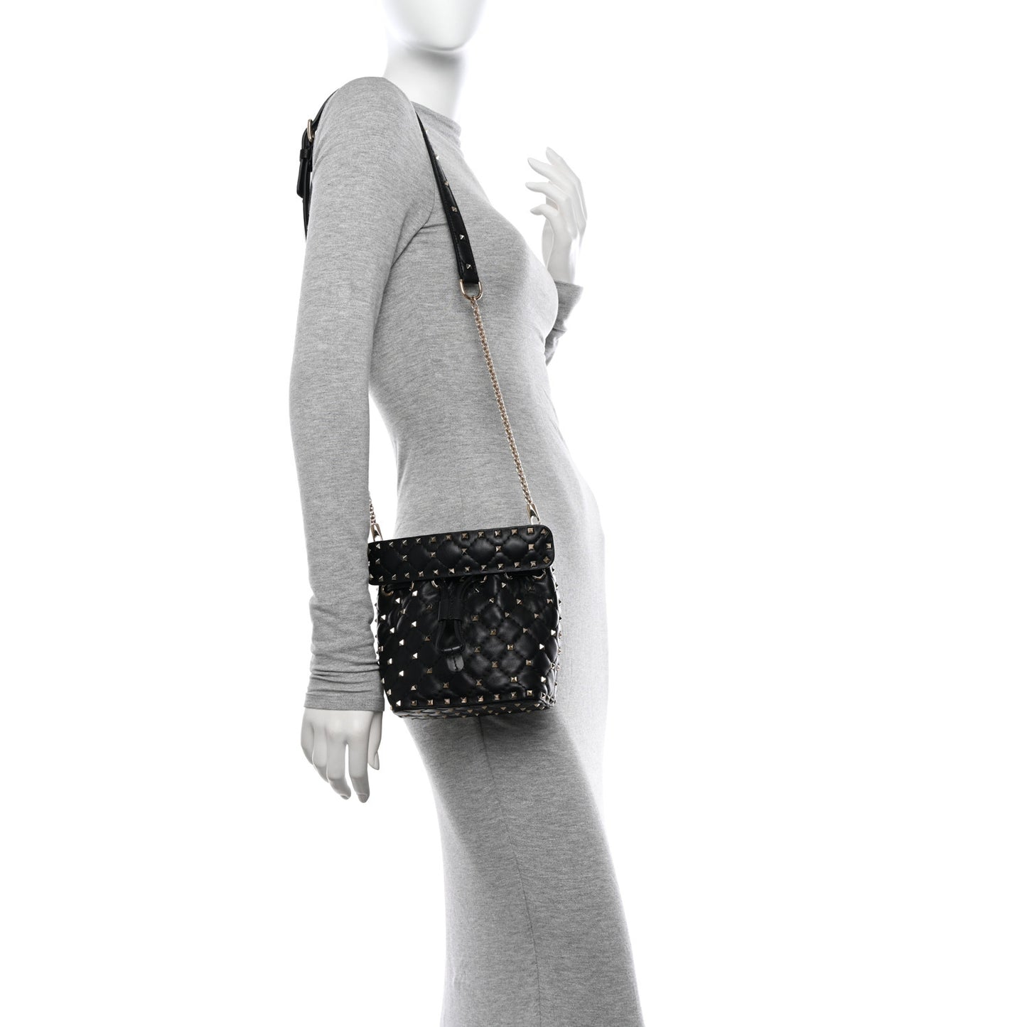 Nappa Mini Rockstud Spike Bucket Bag Black