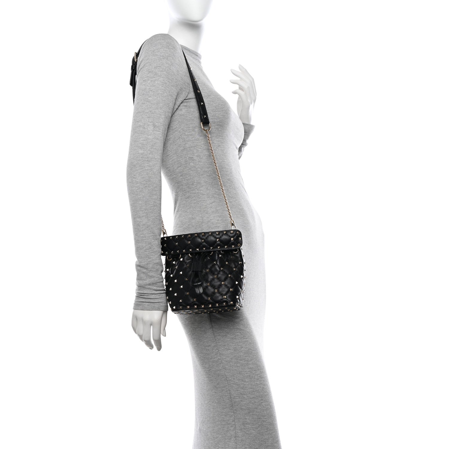 Valentino Garavani Nappa Mini Rockstud Spike Bucket Bag Black 2 of 9