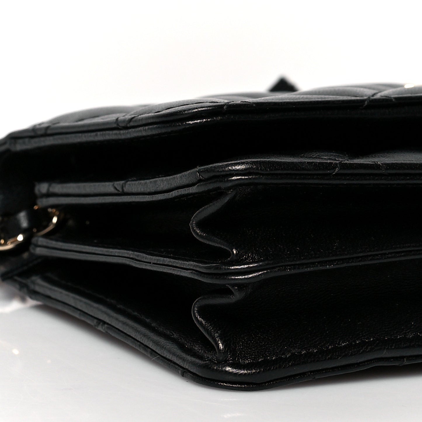 Lambskin Quilted Mini Camellia Bow Wallet On Chain WOC Black