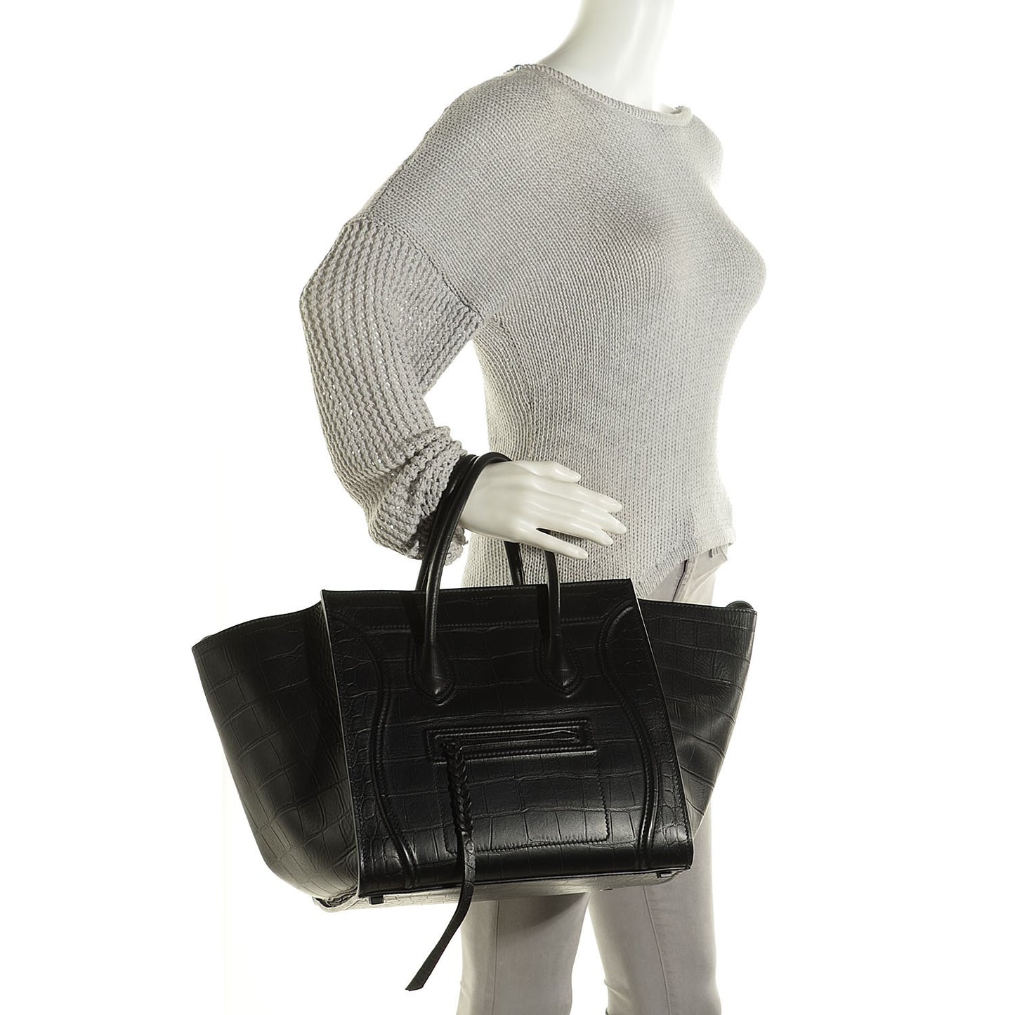 Crocodile Embossed Calfskin Medium Phantom Luggage Black