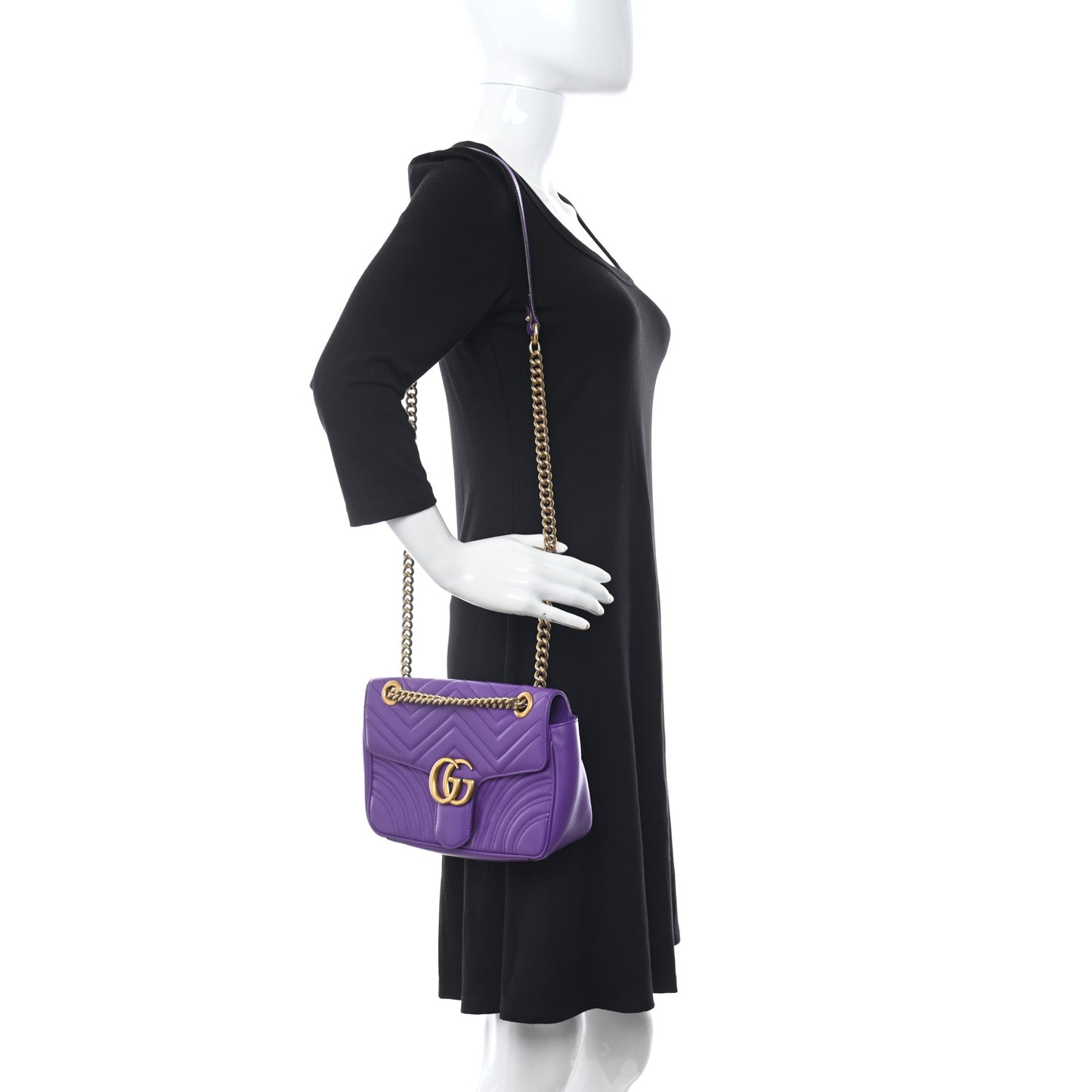 Calfskin Matelasse Small GG Marmont Shoulder Bag Shine Purple