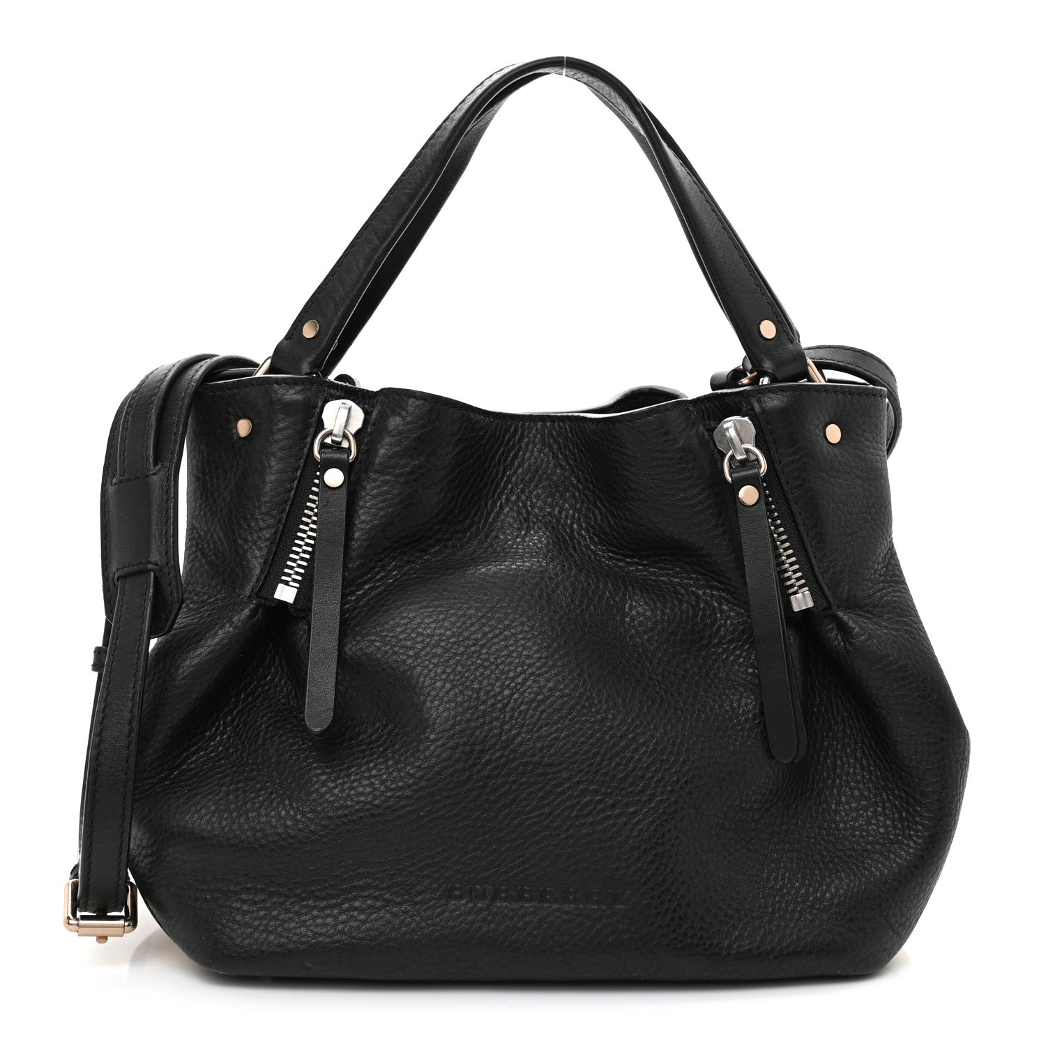 Burberry Grainy Calfskin House Check Small Maidstone Black 2 of 12