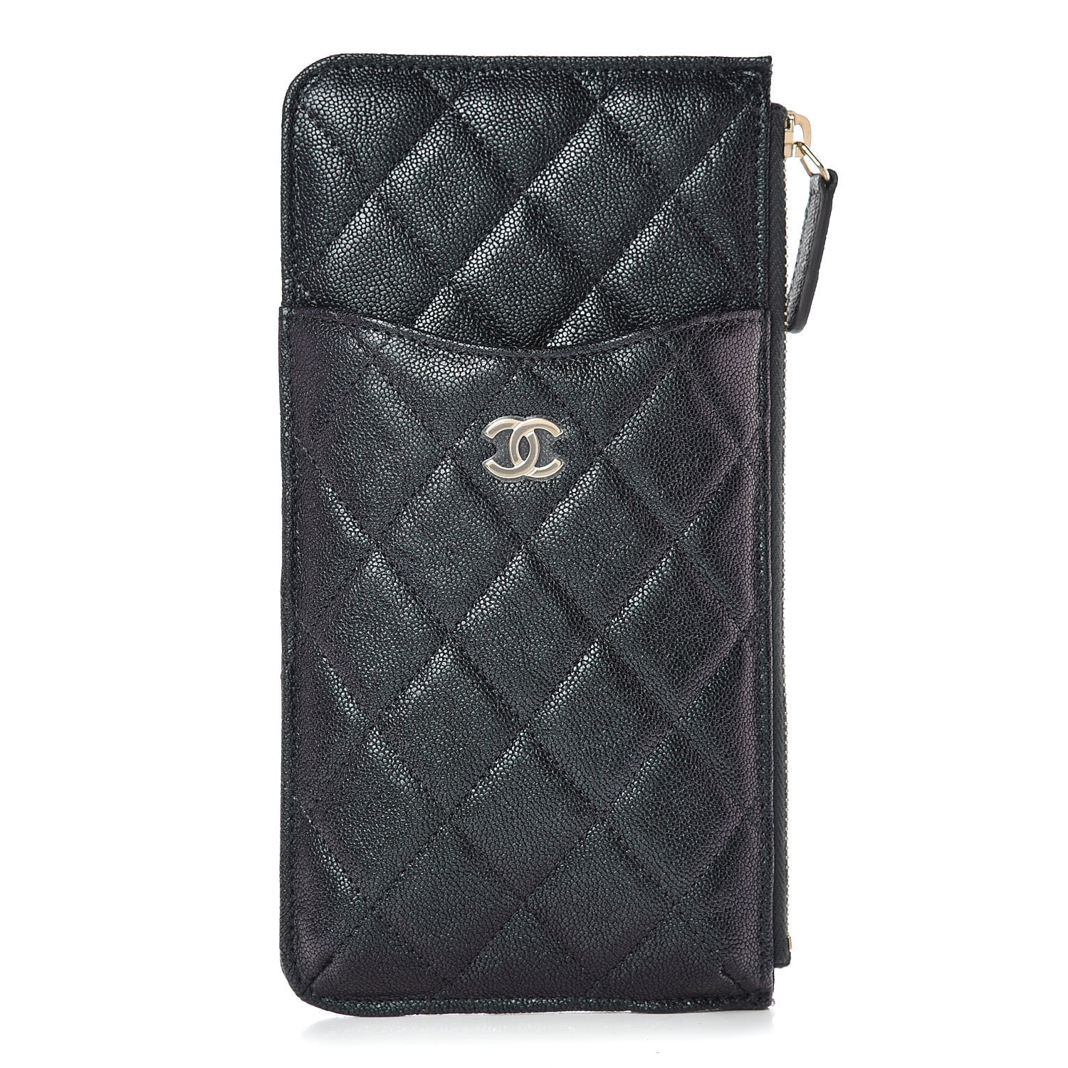 Chanel Iridescent Caviar Quilted Classic Flat Wallet Pouch Black 1 of 8