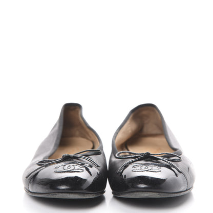 Chanel Lambskin Patent Cap Toe Ballerina Flats 37.5 Black 2 of 20