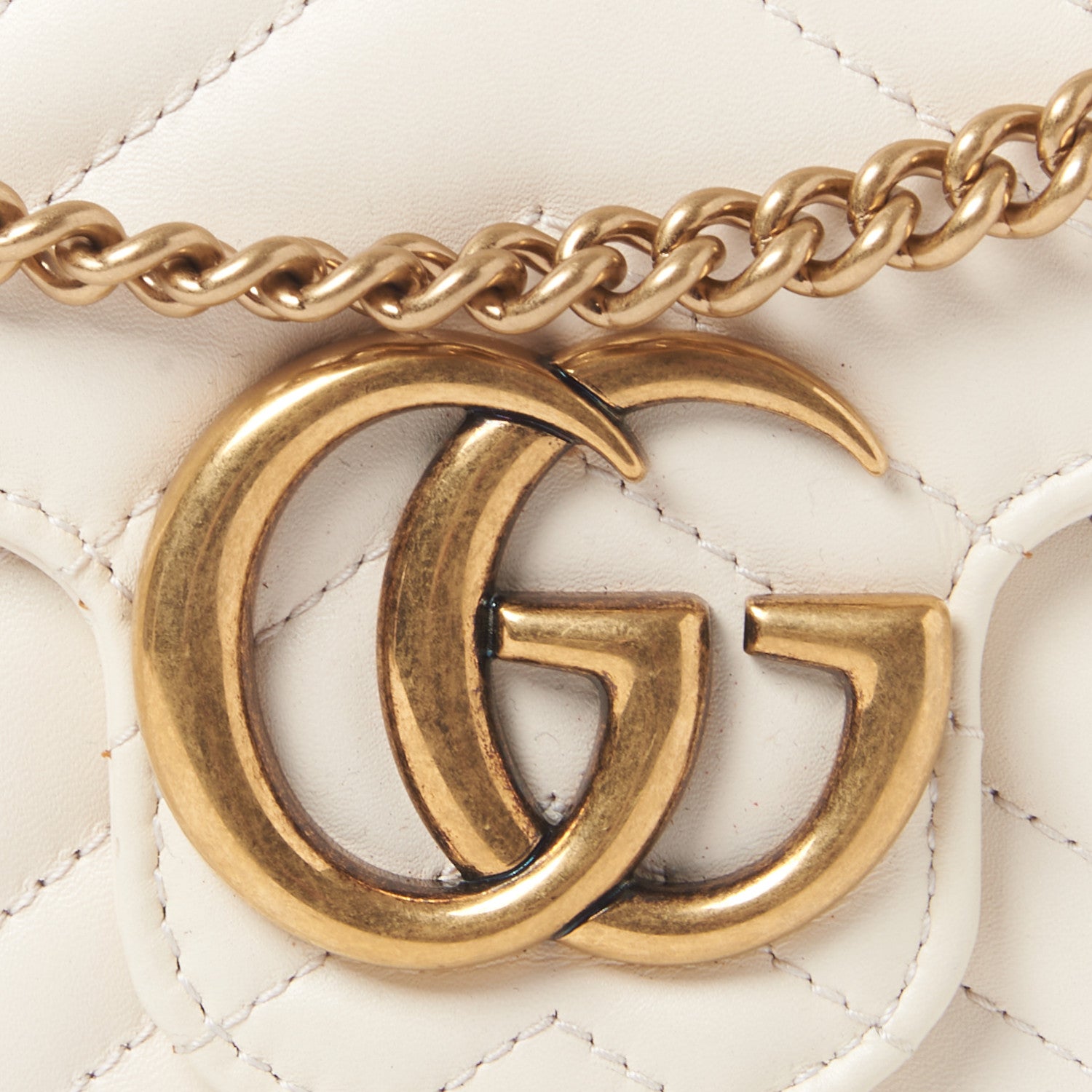 Gucci Calfskin Matelasse GG Marmont Chain Wallet Mystic White 8 of 11