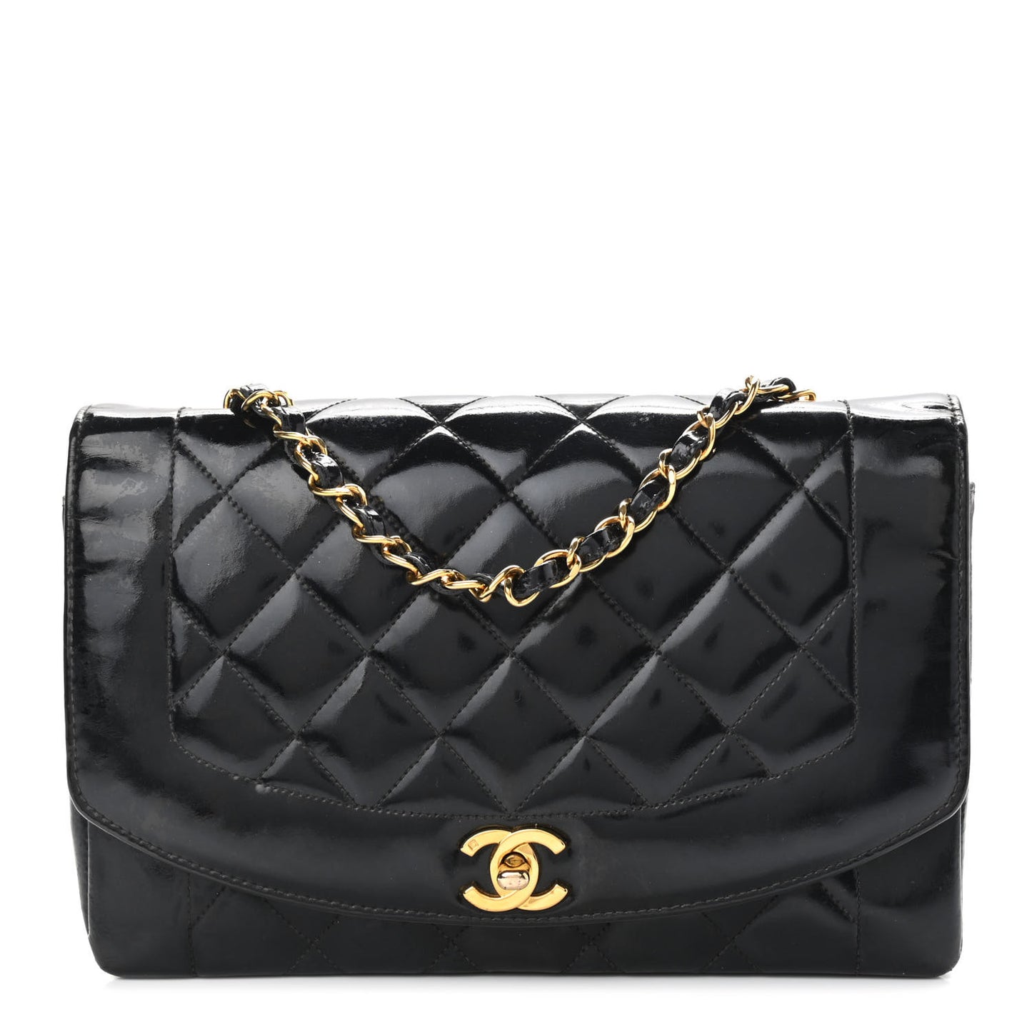 Patent Quilted Medium Single Flap Bag Black