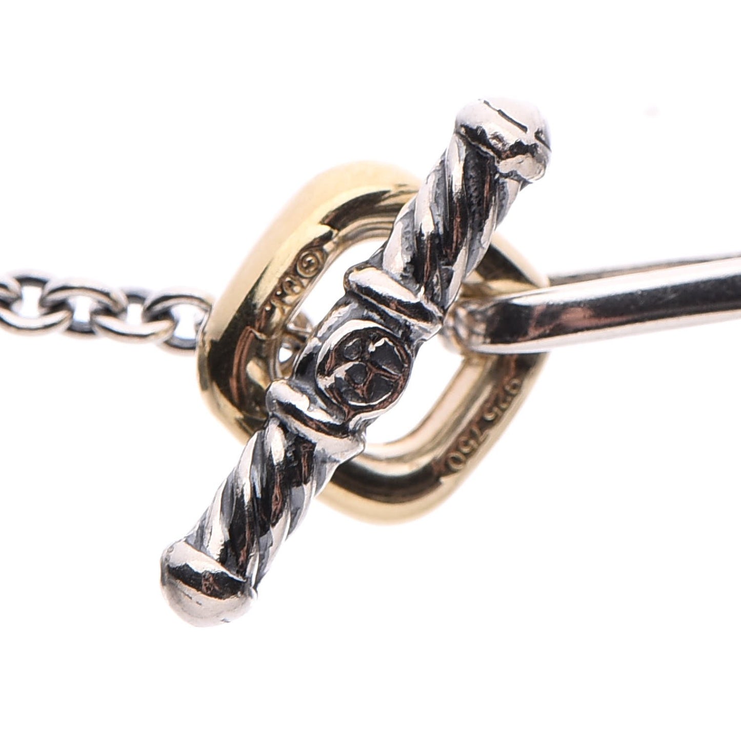 Sterling Silver 18K Yellow Gold Link Figaro Link Toggle Necklace 15.5