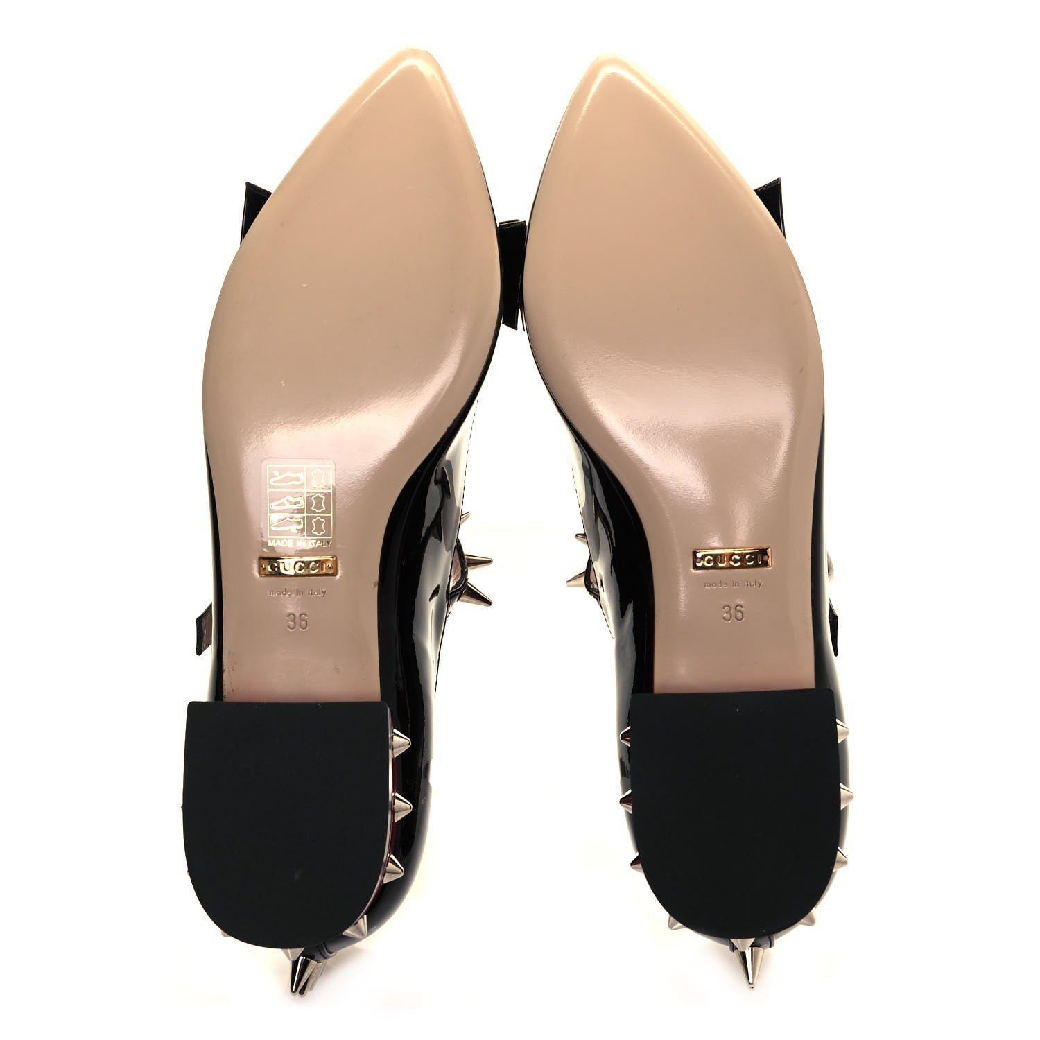 Gucci Patent Crystal GG Bow Sadie Spike Low Heel Ballerina Loafers 36 Black 6 of 9