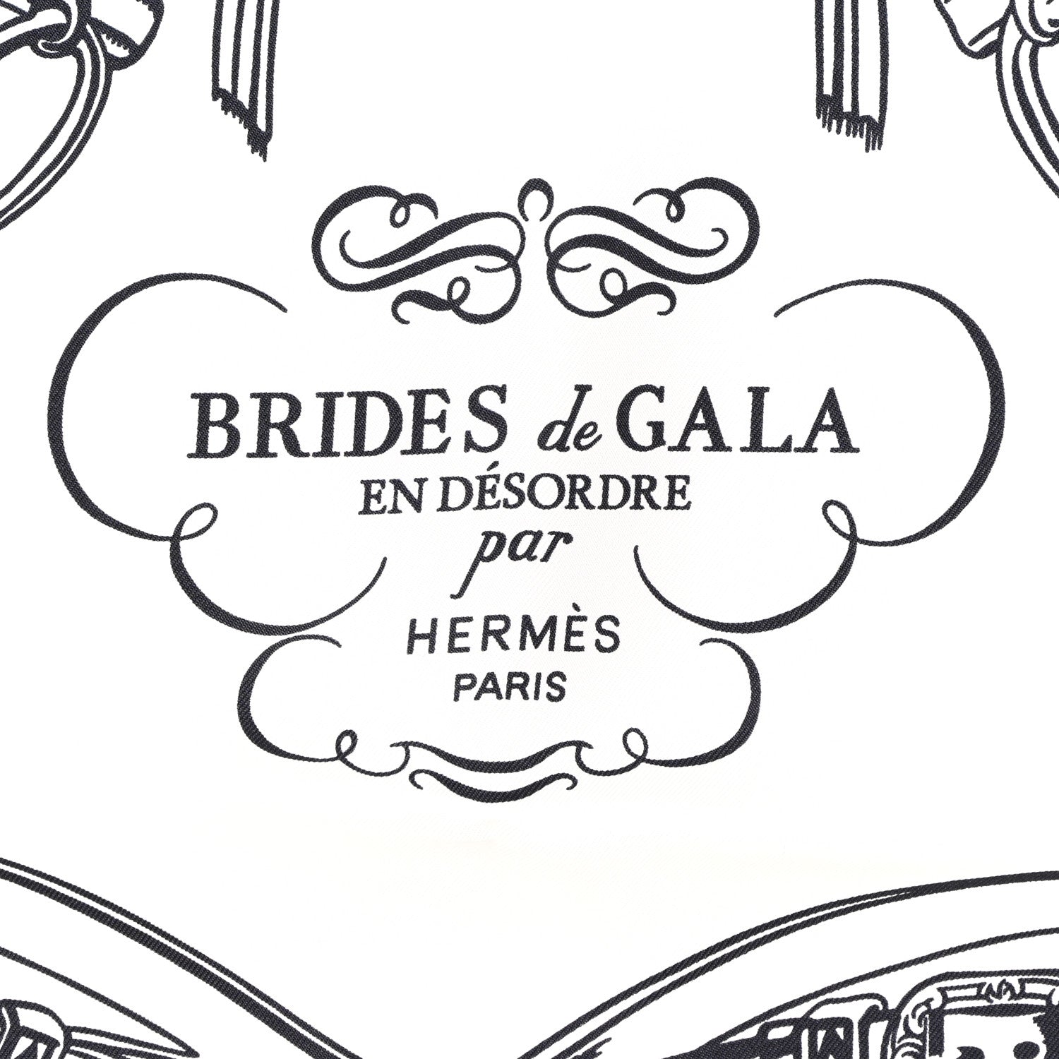 Hermes Silk Brides De Gala Brode Scarf 90 White Black 2 of 3
