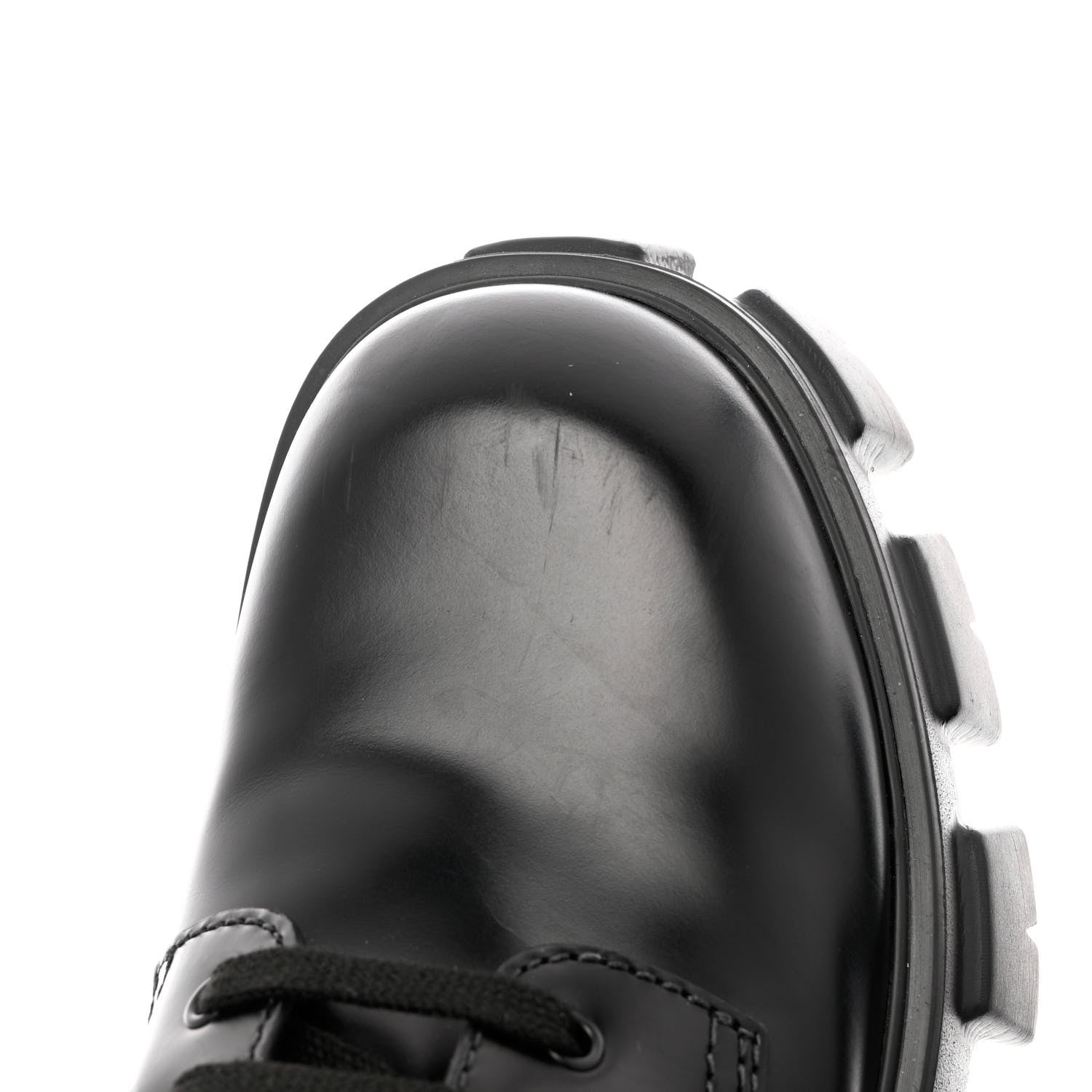 Prada Spazzolato Rois Re-Nylon Metal Triangle Logo Mens Monolith Pouch Pocket 60mm Combat Boots 10 Black 8 of 9