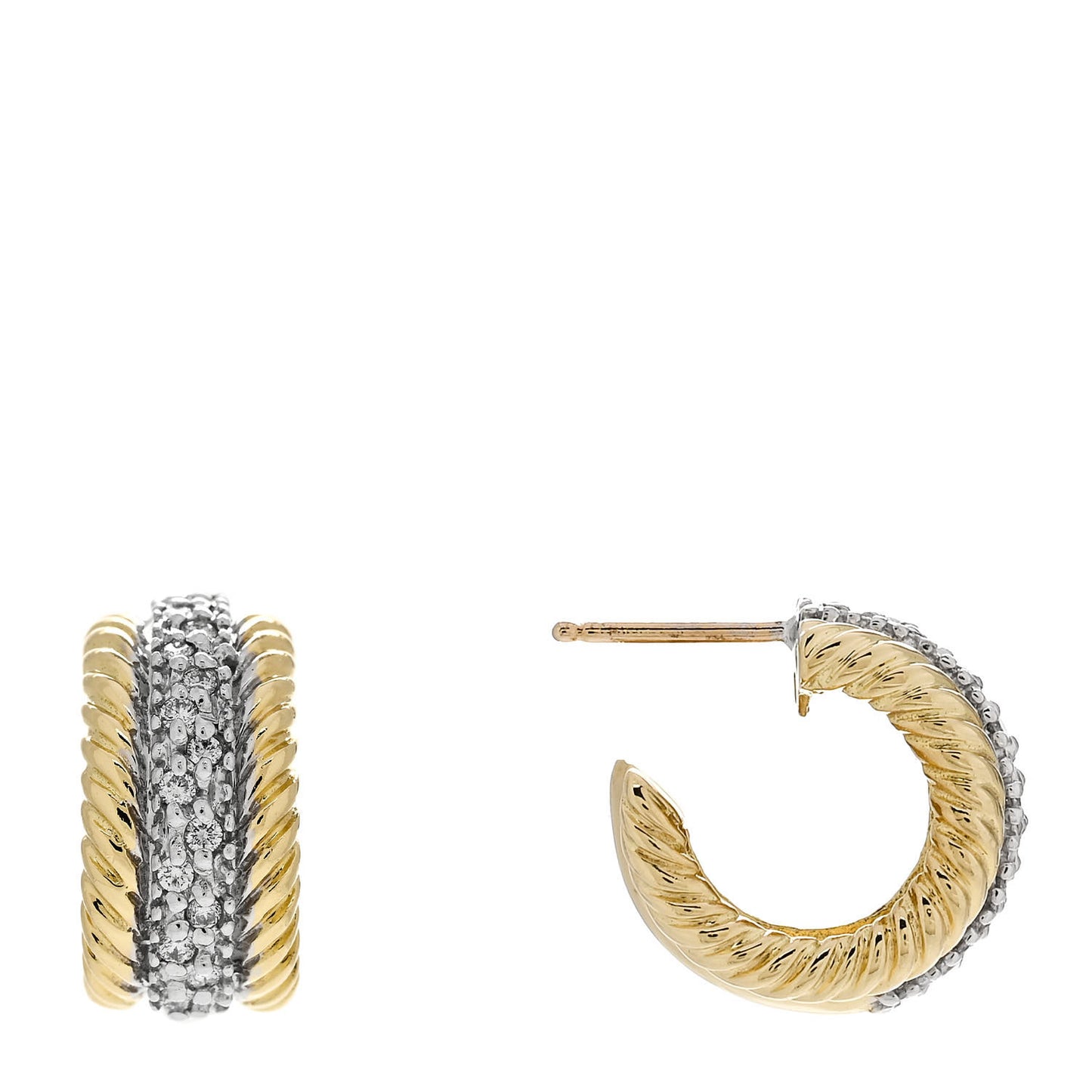 18K Yellow White Gold Diamond Huggie Hoop Earrings