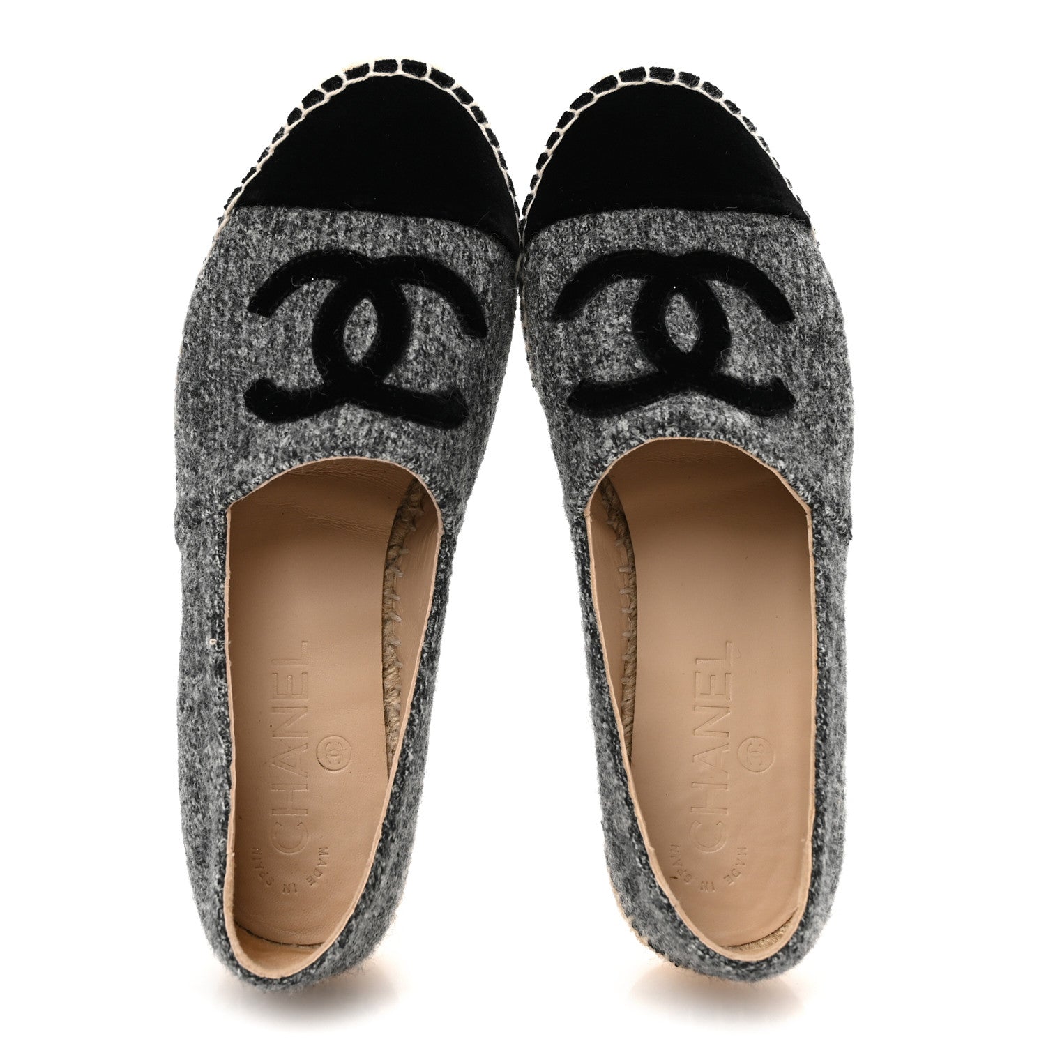 Chanel Tweed Velvet CC Espadrilles 36 Grey Black 2 of 10