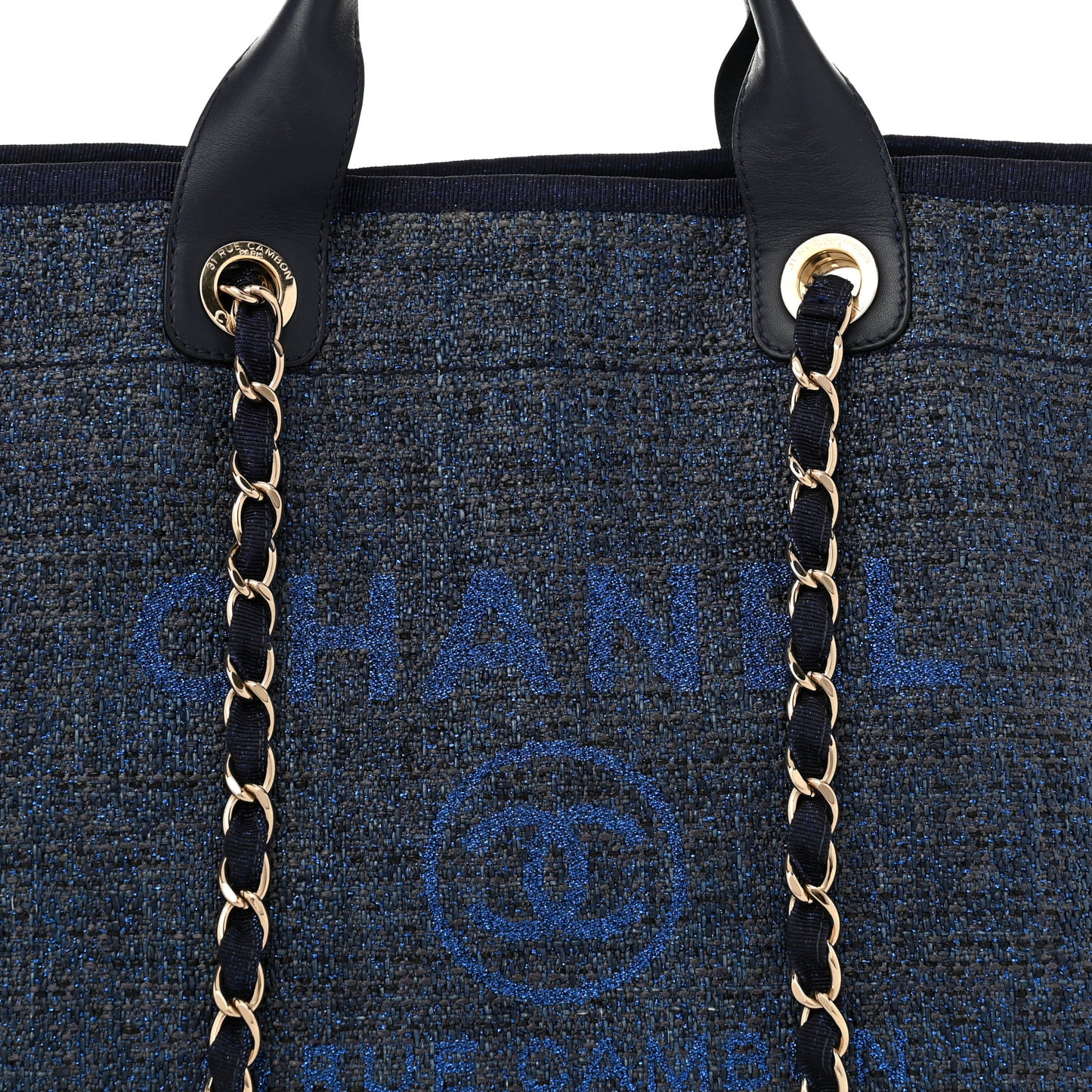 Lurex Canvas Medium Deauville Tote Navy Blue