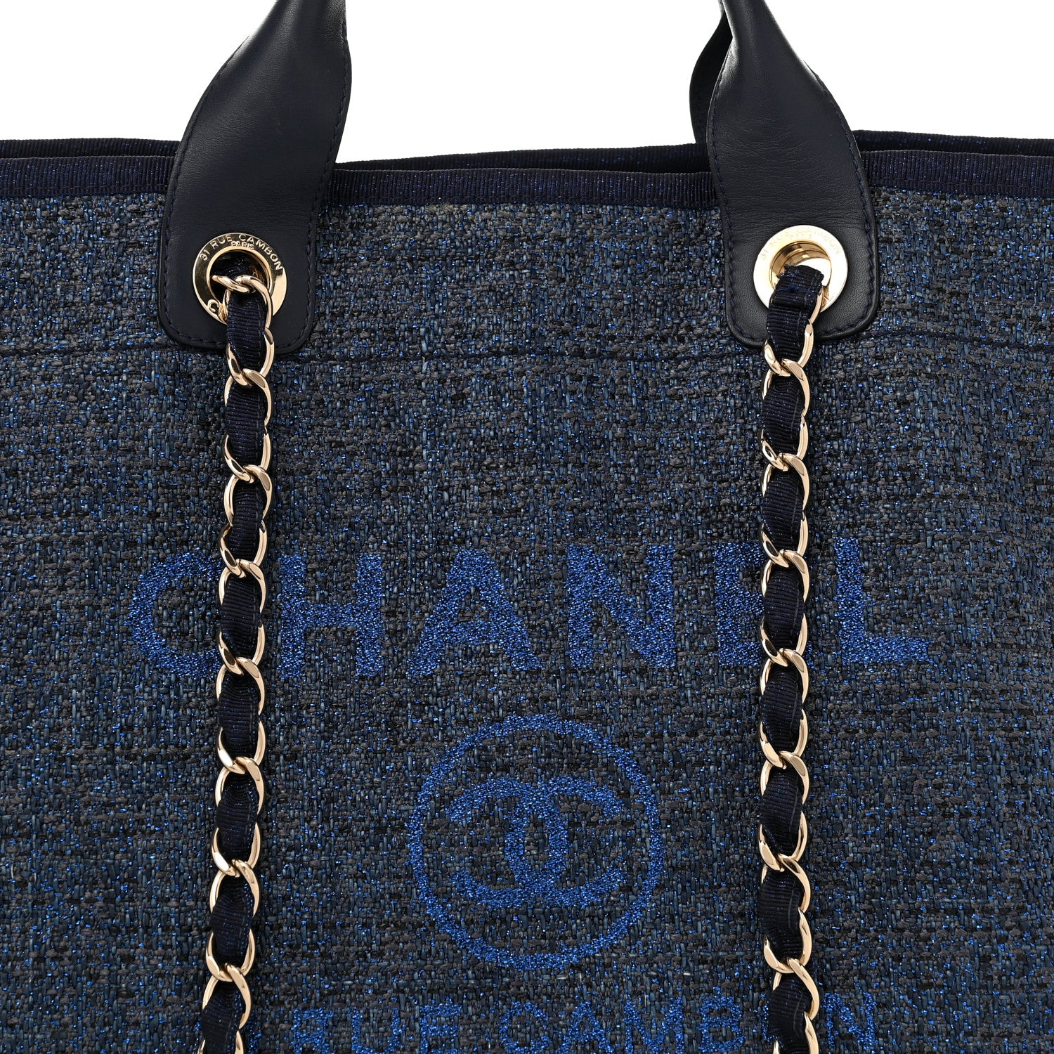 Chanel Lurex Canvas Medium Deauville Tote Navy Blue 8 of 10