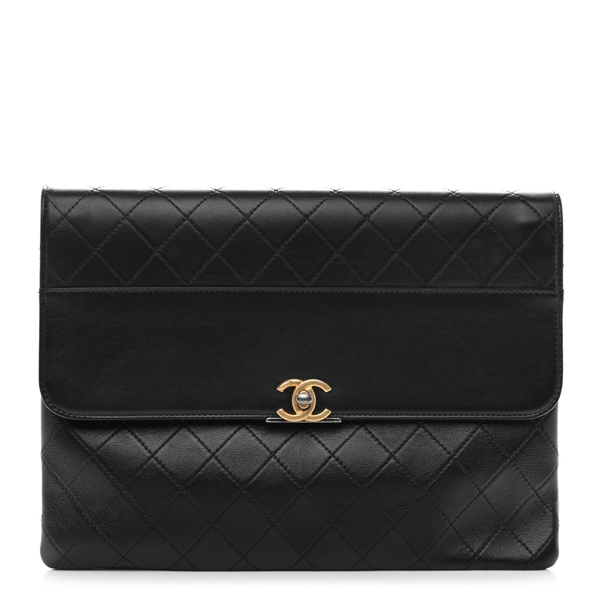 Chanel Lambskin Quilted Sleek And Chic Clutch Black Black 1 of 8