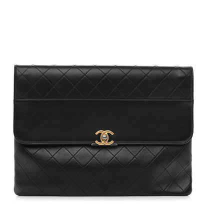 Chanel Lambskin Quilted Sleek And Chic Clutch Black Black 1 of 8