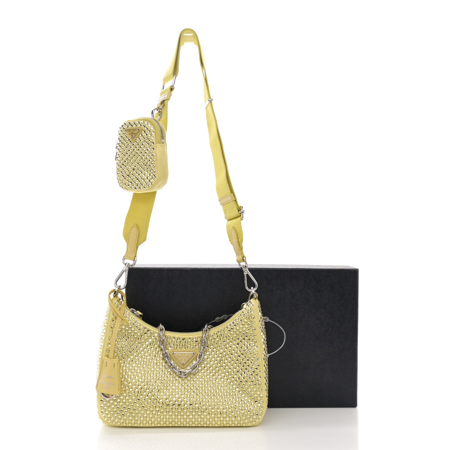 Prada Satin Crystal Re-Edition 2005 Shoulder Bag Ananas 10 of 10