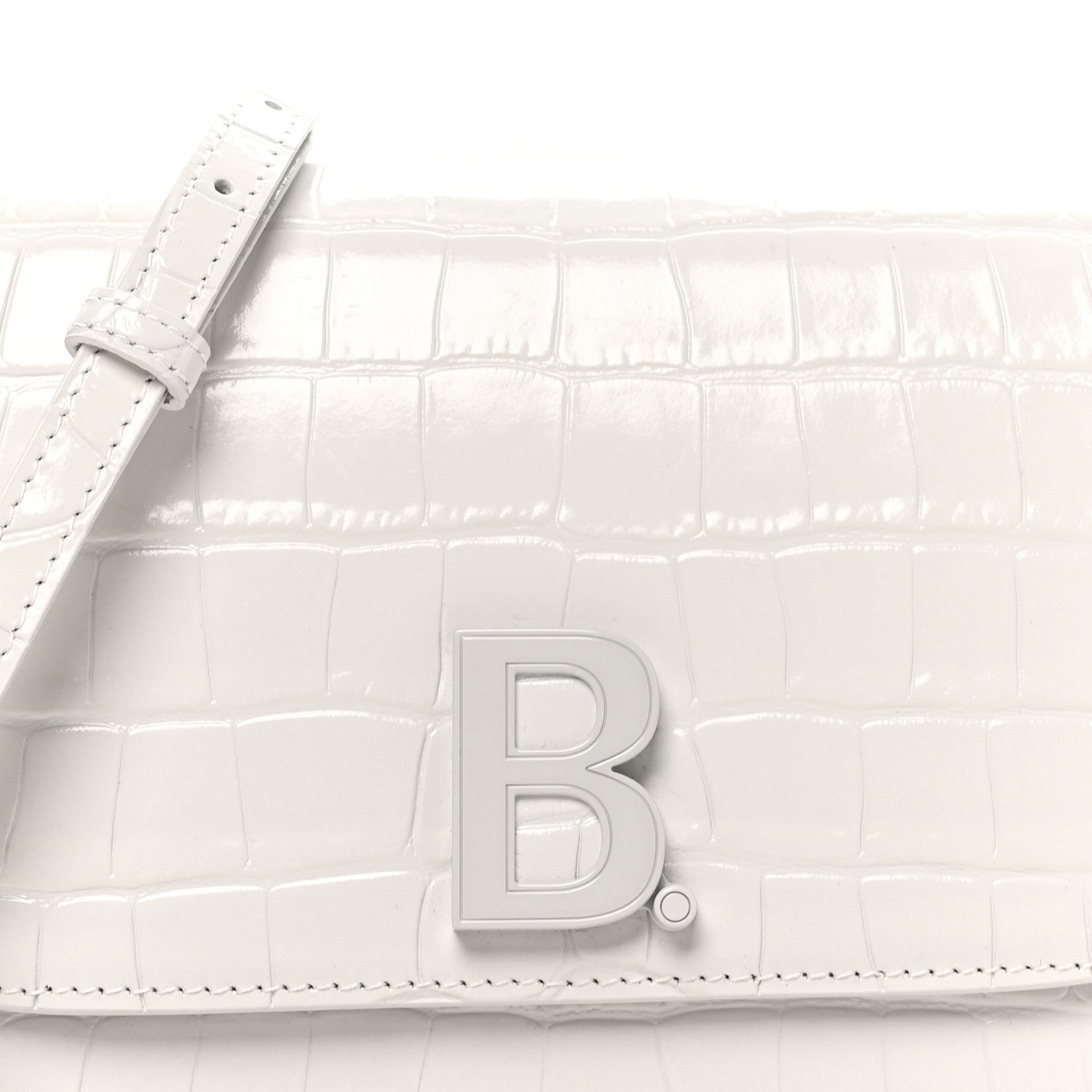 Balenciaga Shiny Calfskin Crocodile Embossed Small B Bag White 8 of 10