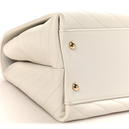 Chanel Grained Calfskin Stitched Medium Chevron Chic Top Handle Flap White 9 of 10