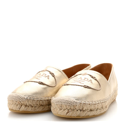 Prada Metallic Nappa Embroidered Logo 20mm Espadrilles 37 Platino 4 of 10
